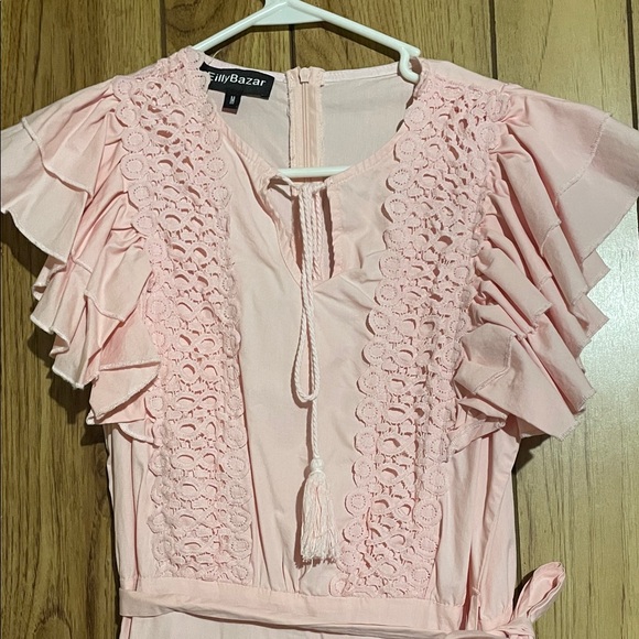 Pink Ruffled Dress with Belt - Picture 2 of 4